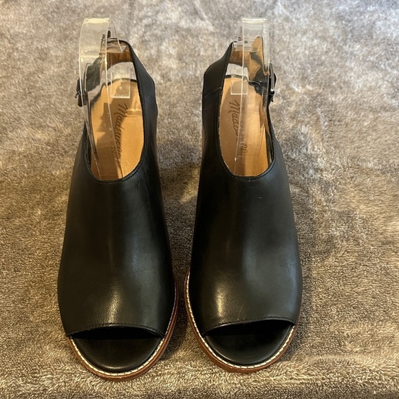 Madewell‎ Black Leather Peep-Toe Mules - Picture 4 of 8